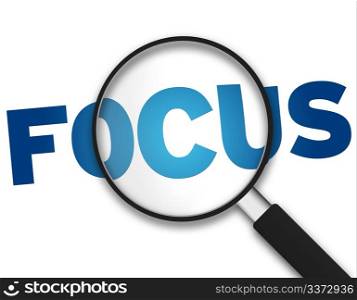 Magnifying Glass with the word Focus on white background.