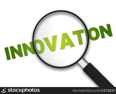 Magnifying Glass with the word Innovation on white background.