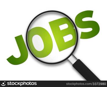 Magnifying Glass with the word Jobs on white background.
