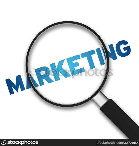 Magnifying Glass with the word marketing on white background