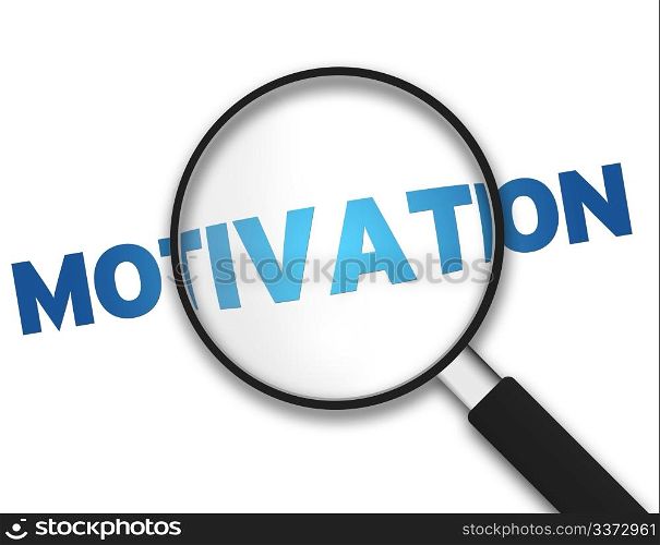 Magnifying Glass with the word motivation on white background.