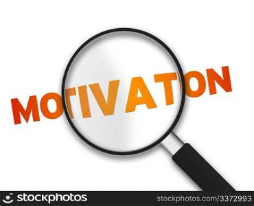 Magnifying Glass with the word Motivation on white background.