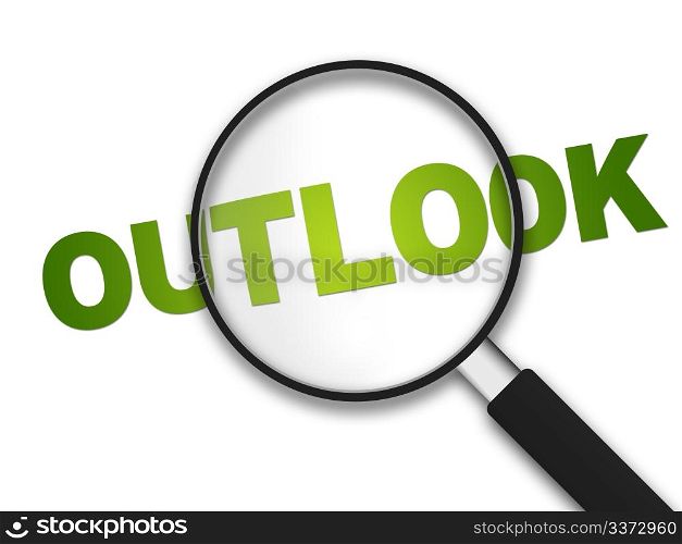 Magnifying Glass with the word outlook on white background.