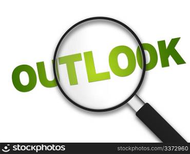 Magnifying Glass with the word outlook on white background.