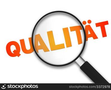 Magnifying Glass with the word Quality on white background.