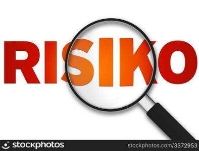 Magnifying Glass with the word Risk on white background.