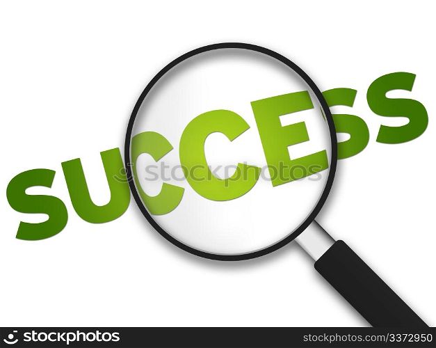 Magnifying Glass with the word Success on white background.