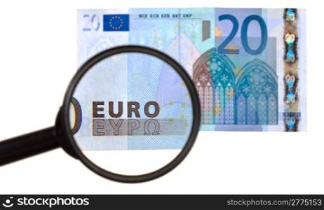 magnifying loupe zoom banknote isolated on white background