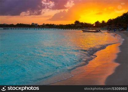 Mahahual Caribbean beach sunset in Costa Maya of Mayan Mexico