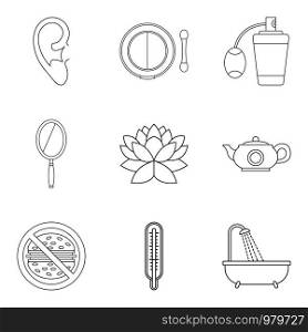 Maiden health icons set. Outline set of 9 maiden health vector icons for web isolated on white background. Maiden health icons set, outline style