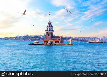 Maiden's Tower in Istanbul, Turkey, sea view.. Maiden's Tower in Istanbul, Turkey, sea view