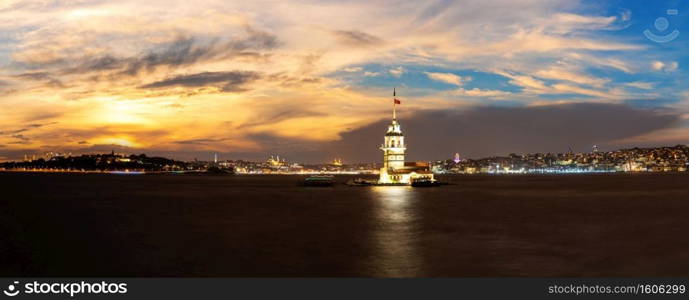 Maiden’s or Leander’s Tower, Istanbul panorama, sunset view.