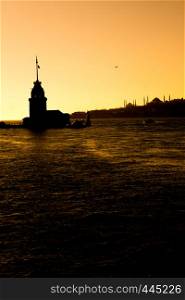Maidens Tower located in the middle of Bosporus