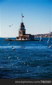 Maidens Tower located in the middle of Bosporus