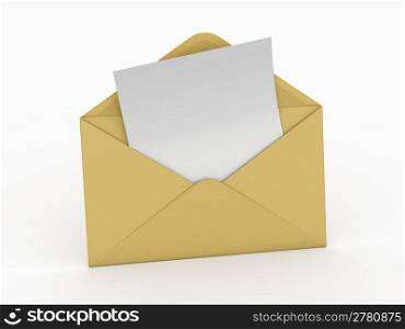Mail. Envelope and empty letter on white background. 3d