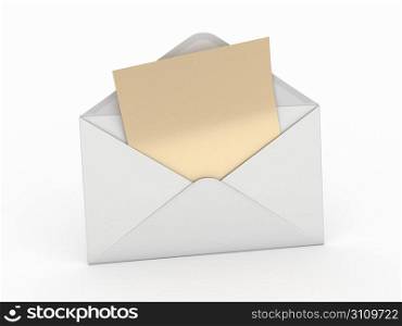 Mail. Envelope and empty letter on white background. 3d
