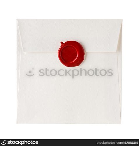 mail envelope or letter sealed with wax seal stamp isolated on white