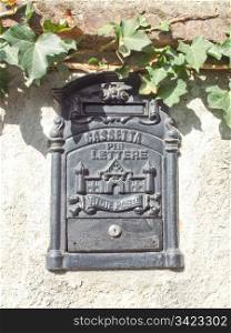 Mailbox. Ancient Italian mail box with text Cassetta delle Lettere Regie Poste meaning Royal Mail Letter box
