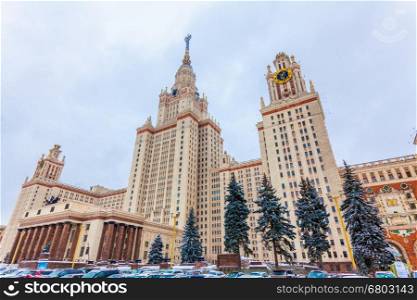 Main building of the Lomonosov Moscow State University. MGU. The Sparrow Hills, Moscow, Russia.