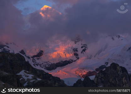 main Caucasian ridge at sunset.Tetnuld and Gestola peaks,Georgia