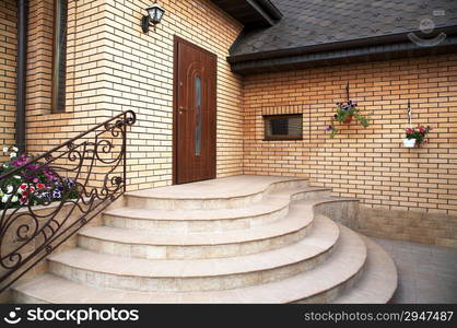 Main entrance in a modern brick cottage