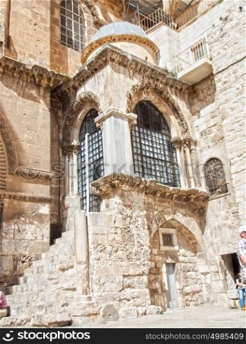 Main entrance to the Church of the Holy Sepulchre in old city of Jerusalem