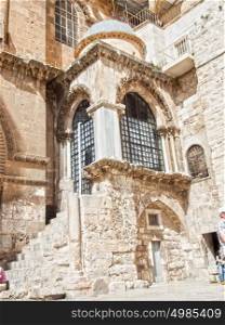 Main entrance to the Church of the Holy Sepulchre in old city of Jerusalem
