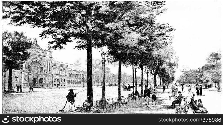Main entrance to the Palace of Industry, vintage engraved illustration. Paris - Auguste VITU ? 1890.