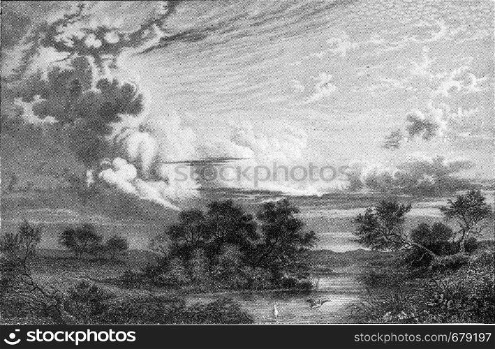 Main forms of clouds, vintage engraved illustration. From the Universe and Humanity, 1910.
