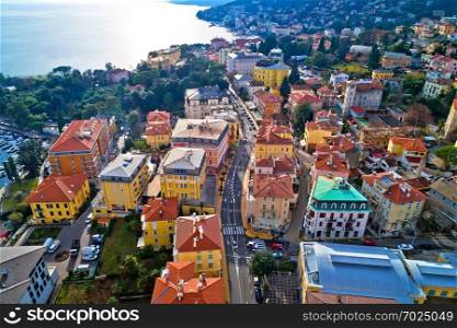 Main street of Opatija architecture aerial view, Kvarner bay of Croatia