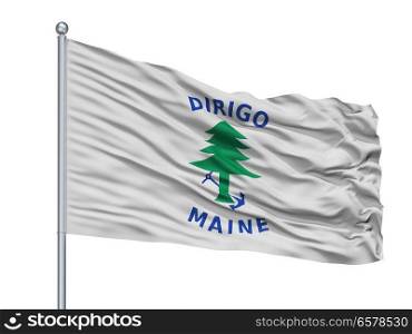 Maine Naval Ensign Flag On Flagpole, Isolated On White Background. Maine Naval Ensign Flag On Flagpole, Isolated On White