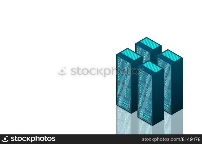 Mainframe, powered server, high technology concept, data center, cloud data storage isometric vector illustration.