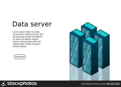 Mainframe, powered server, high technology concept, data center, cloud data storage isometric vector illustration.