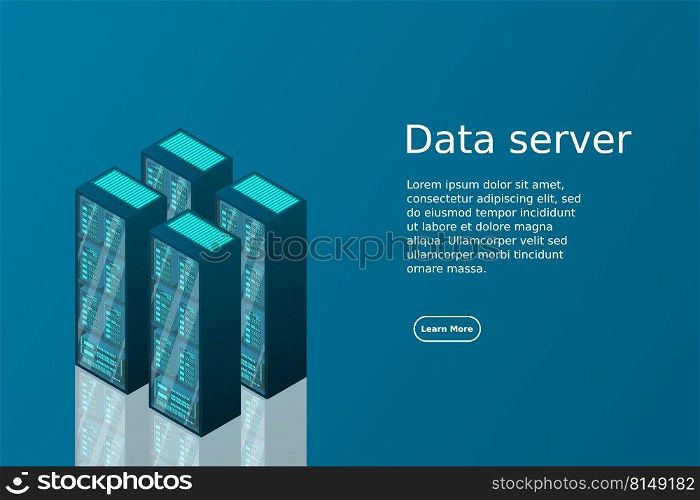 Mainframe, powered server, high technology concept, data center, cloud data storage isometric vector illustration.
