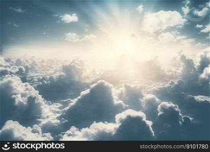 Majestic cloudscape with bright sun rays. Gorgeous clouds backdrop. Generative AI.. Majestic cloudscape with bright sun rays. Gorgeous clouds backdrop. Generative AI