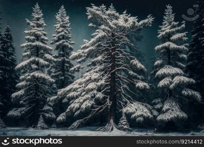 majestic fir trees with fresh snowfall on their branches, created with generative ai. majestic fir trees with fresh snowfall on their branches