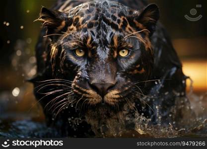 Majestic panther runs on water. Generative AI