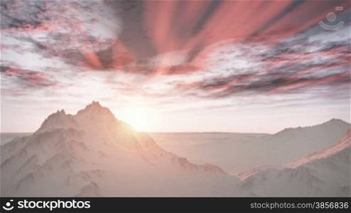 Majestic Remote Wilderness Snow Mountains Sunrise Landscape. Themes of travel, adventure, environment, winter sports and extreme activites, exploration, future, time, heaven.