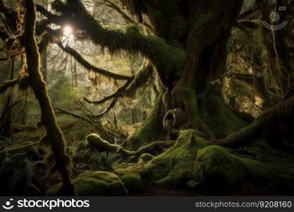 majestic tree with hanging moss in the ancient forest, created with generative ai. majestic tree with hanging moss in the ancient forest