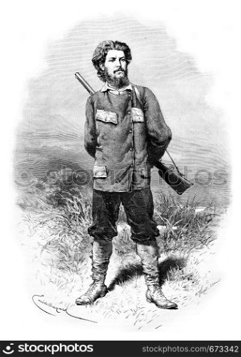 Major Alexandre de Serpa Pinto, drawing by Bayard based on a photo, vintage engraved illustration. Le Tour du Monde, Travel Journal, 1881