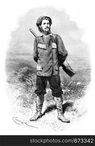 Major Alexandre de Serpa Pinto, drawing by Bayard based on a photo, vintage engraved illustration. Le Tour du Monde, Travel Journal, 1881
