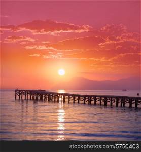 Majorca Muro beach sunrise in Alcudia Bay Mallorca at Balearic Islands of Spain