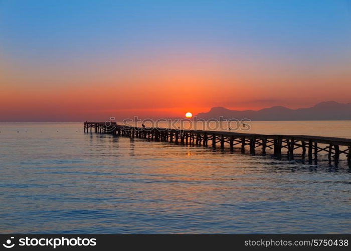 Majorca Muro beach sunrise in Alcudia Bay Mallorca at Balearic Islands of Spain