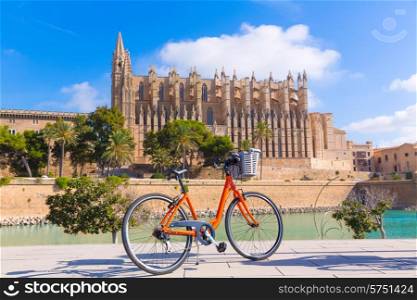 Majorca Palma Cathedral Seu and bicycle of Mallorca at Balearic Islands Spain