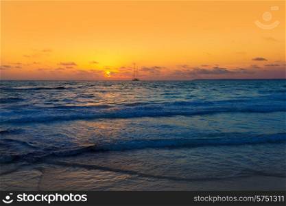 Majorca Sunset in Es Trenc beach in Campos of Mallorca at Balearic islands Spain