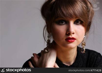 Make-up, portrait of sexy caucasian young woman with beautiful eyes