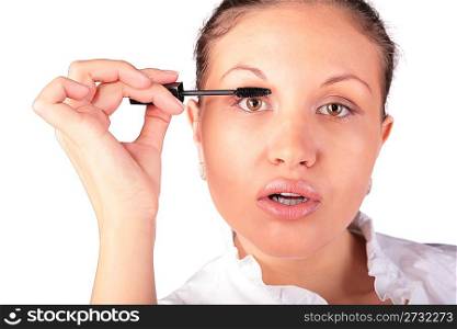 make up.woman with ink mascara