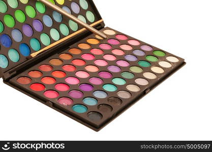 Makeup brush and make-up eye shadows palette