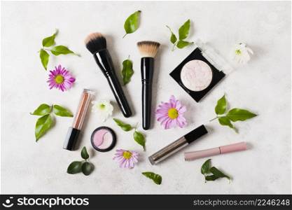 makeup brushes cosmetics with daises