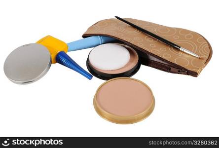 Makeup with purse. Isolated